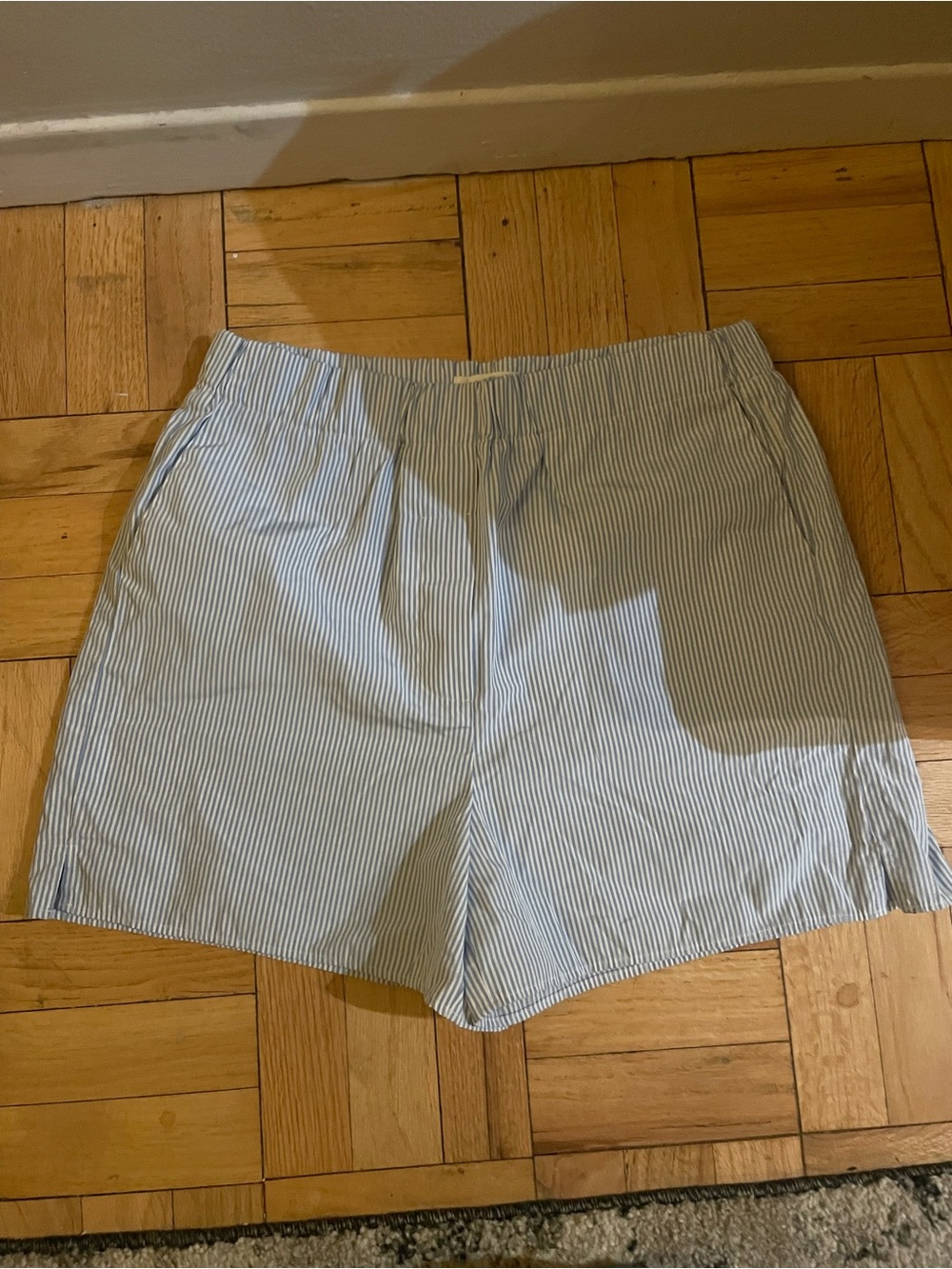 Mango Women’s Blue Pinstripe Casual Shorts